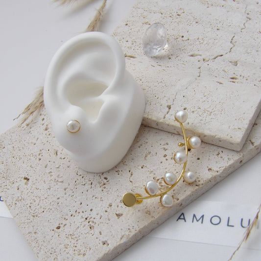 JADE EARRING SET EAR CUFF GOLD