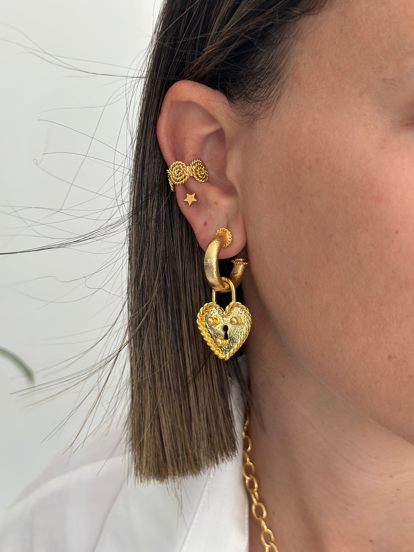 THE KEY TO MY HEART GOLD EARRINGS BRONZE MULTI USE