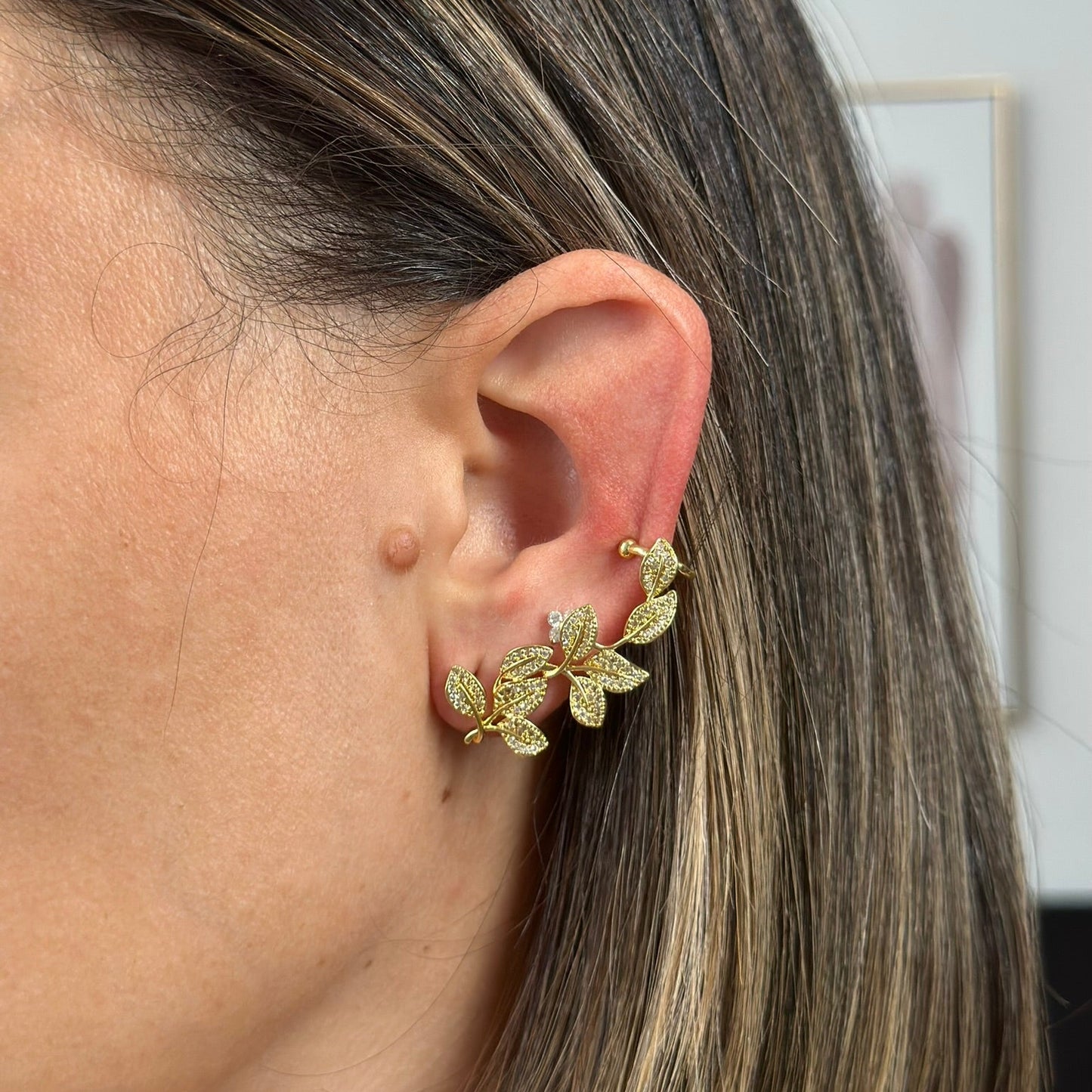 LEAVES EARRING SET EAR CUFF GOLD