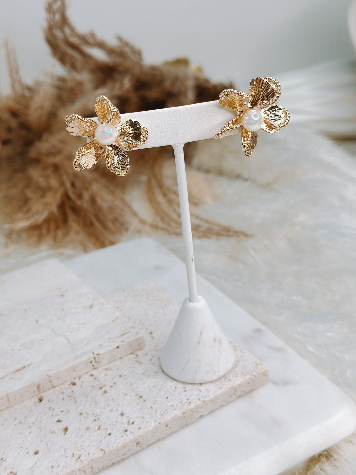 FLOWER PEARL GOLD EARRINGS