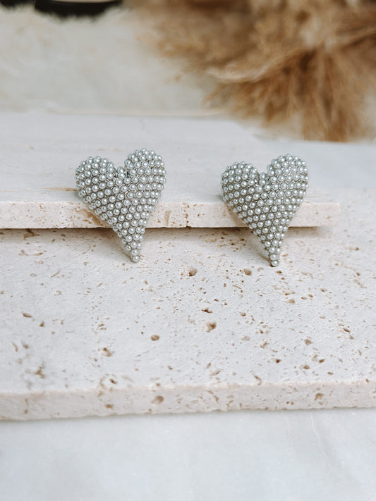 HEART MAXI PEARL SILVER EARRINGS
