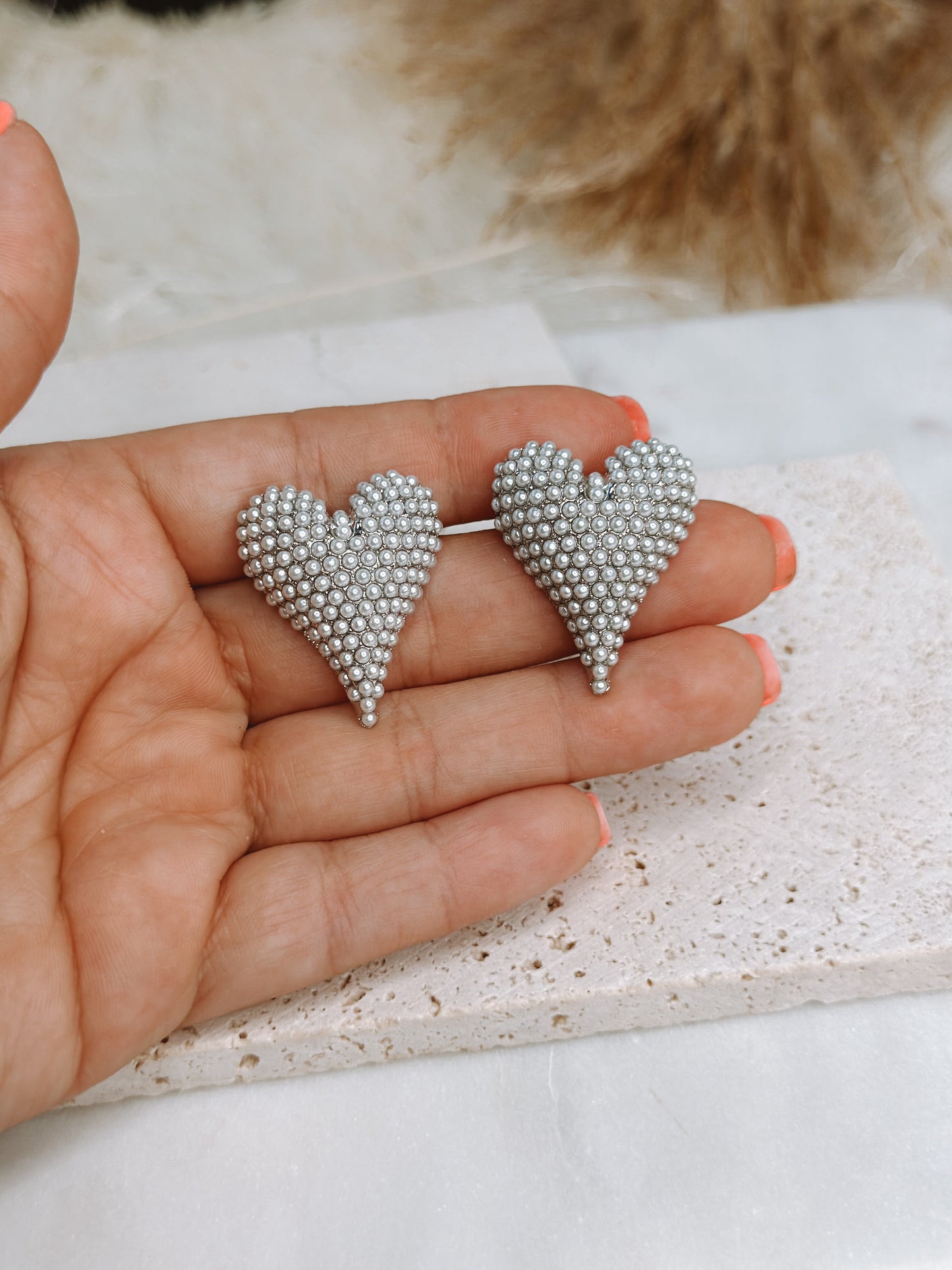 HEART MAXI PEARL SILVER EARRINGS