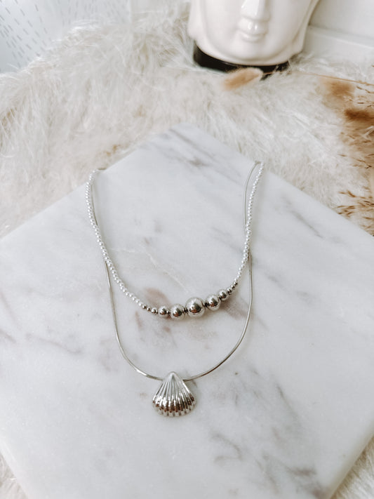 NURIA PEARL DOBLE NECKLACE SILVER