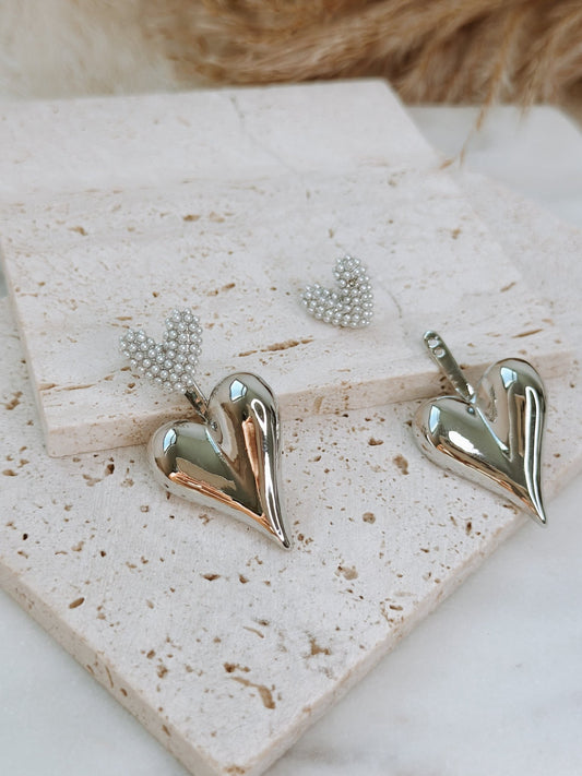 DOBLE HEART DUO SILVER EARRINGS