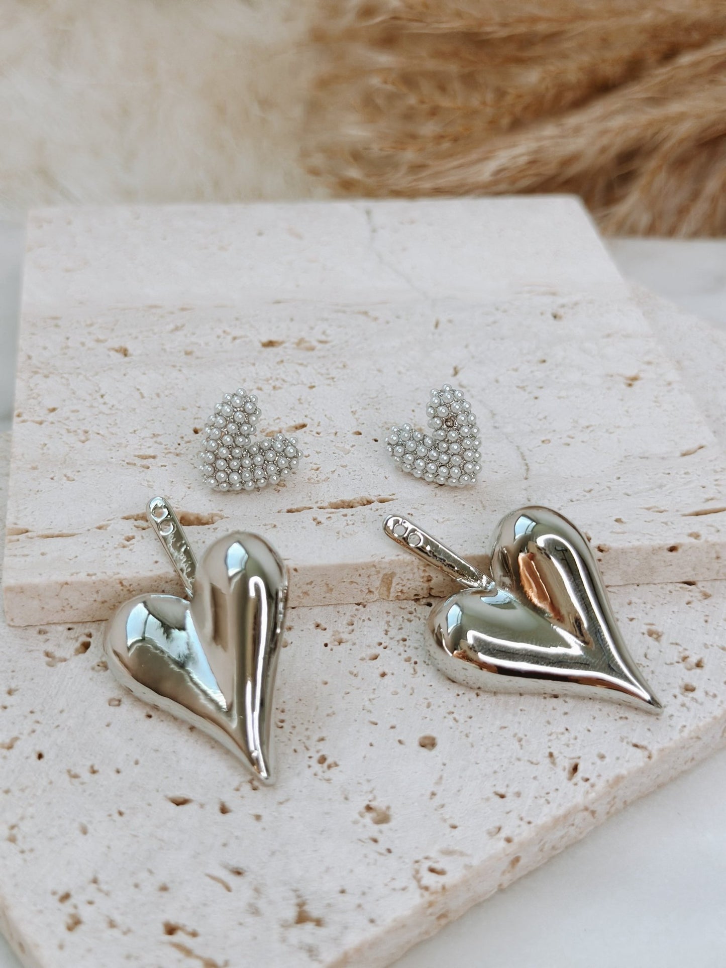 DOBLE HEART DUO SILVER EARRINGS