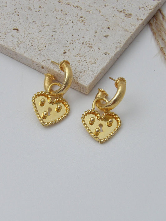 THE KEY TO MY HEART GOLD EARRINGS BRONZE MULTI USE