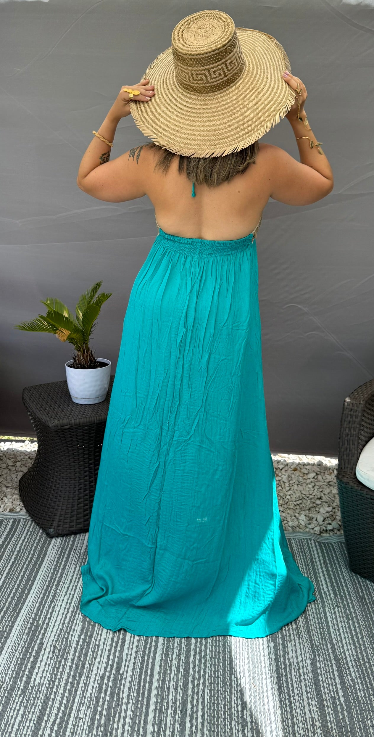 vestido bohemio hecho a mano, vestido talla única algodón, vestido artesanal India, vestido estilo boho chic, vestidos ligeros para verano, vestido exclusivo mujer, moda bohemia elegante
