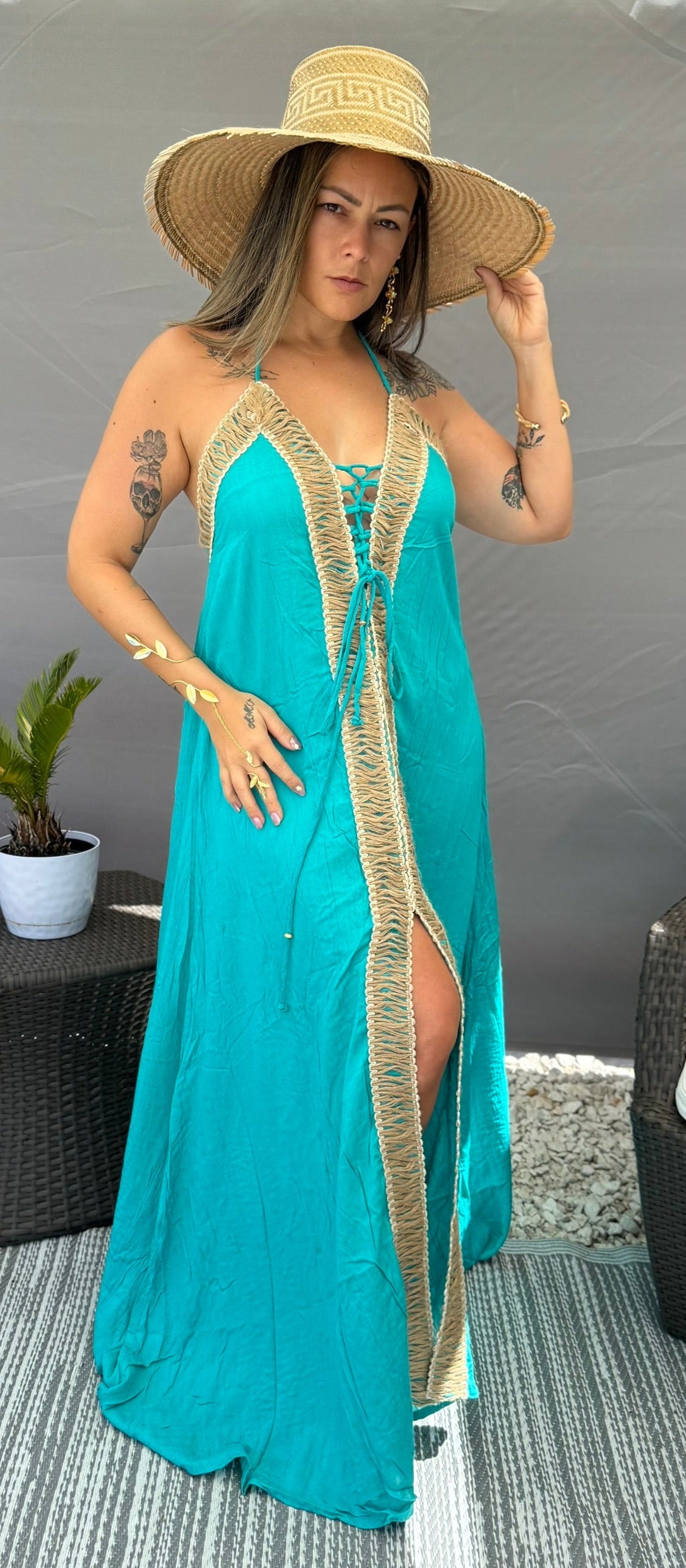 vestido bohemio hecho a mano, vestido talla única algodón, vestido artesanal India, vestido estilo boho chic, vestidos ligeros para verano, vestido exclusivo mujer, moda bohemia elegante

