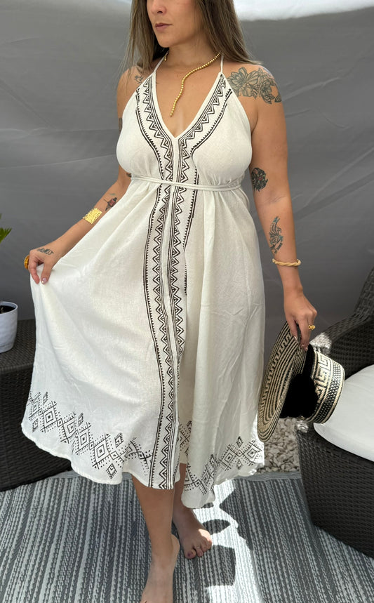 vestido bohemio hecho a mano, vestido talla única algodón, vestido artesanal India, vestido estilo boho chic, vestidos ligeros para verano, vestido exclusivo mujer, moda bohemia elegante
