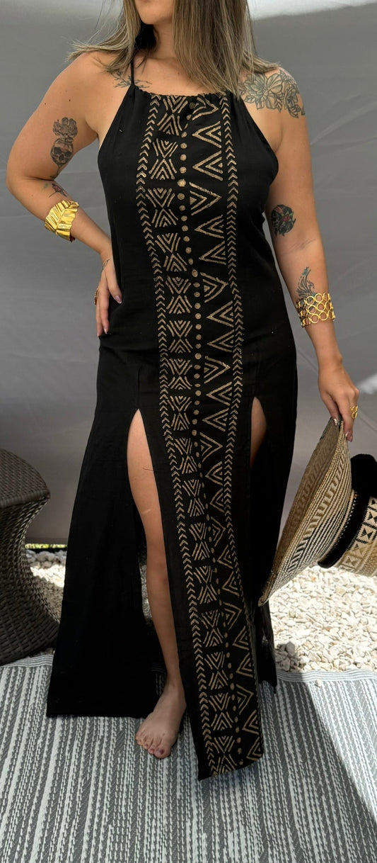 vestido bohemio hecho a mano, vestido talla única algodón, vestido artesanal India, vestido estilo boho chic, vestidos ligeros para verano, vestido exclusivo mujer, moda bohemia elegante

