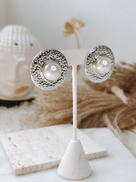 CIRCLE PEARL EARRINGS SILVER