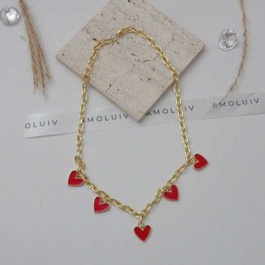 RED IN LOVE NECKLACE GOLD